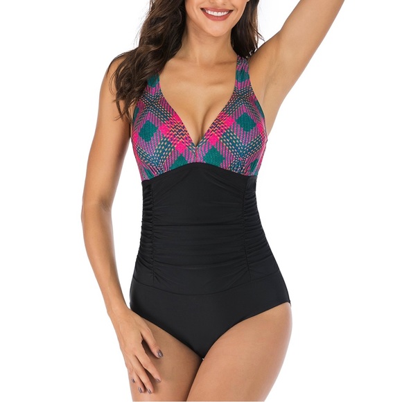 HAIVIDO V Neck One Piece Swimsuits with Ruching,Tummy Control Beach Swimwear Med - Picture 5 of 10